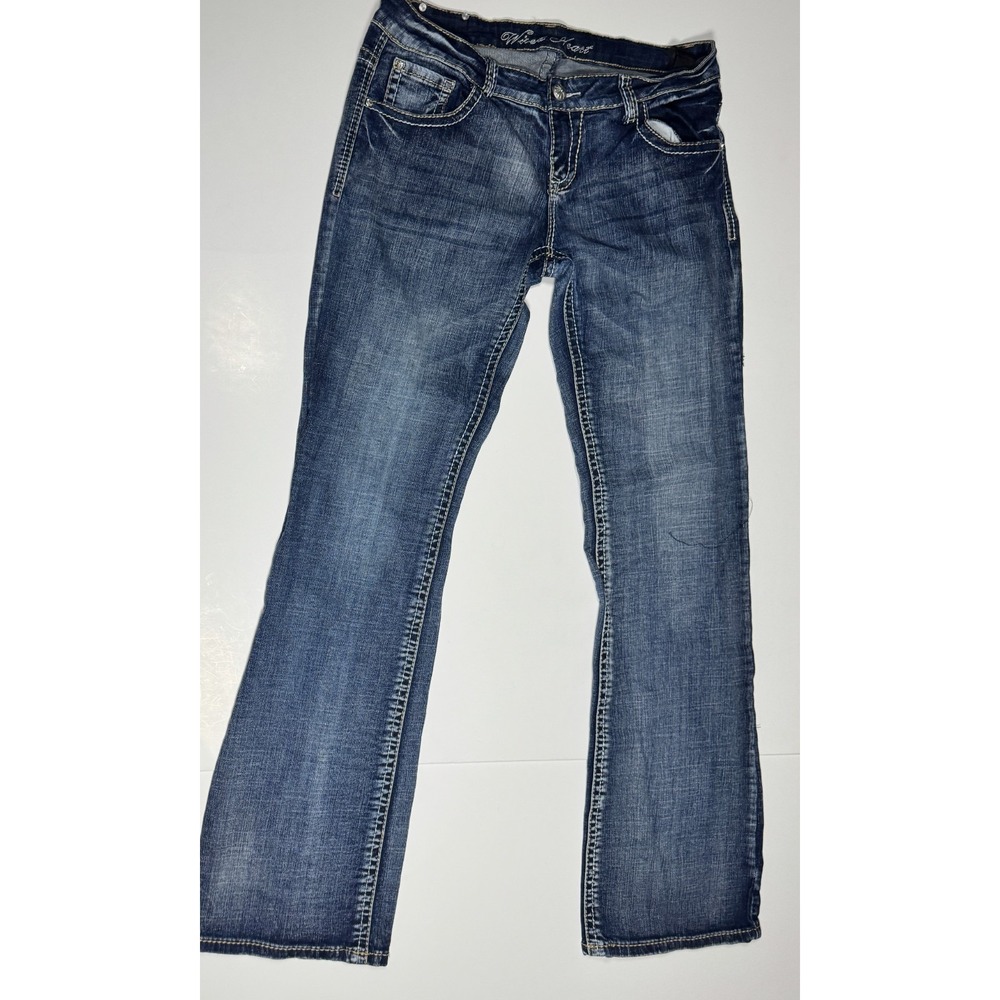 Wired Heart Jeans Womens 32 Blue Denim Cotton Stretch Rhinestone Bootcut‎ Leg